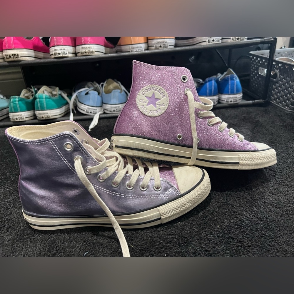 Purple lavender Glitter sparkle converse high tops hi All Star sz 9